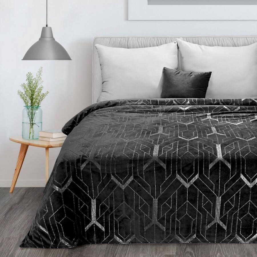 Oneiro s Luxe Plaid GINKO Type 4 zwart 150 x 200 cm wonen interieur slaapkamer deken – cosy – fleece sprei