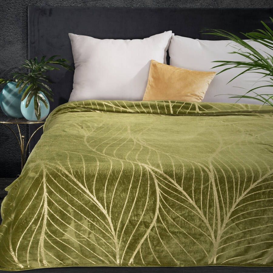 Oneiro s Luxe Plaid LOTOS olijf groen 150 x 200 cm wonen interieur slaapkamer deken – cosy – fleece sprei