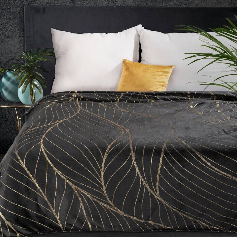 Oneiro s Luxe Plaid LOTOS zwart 150 x 200 cm wonen interieur slaapkamer deken – cosy – fleece sprei