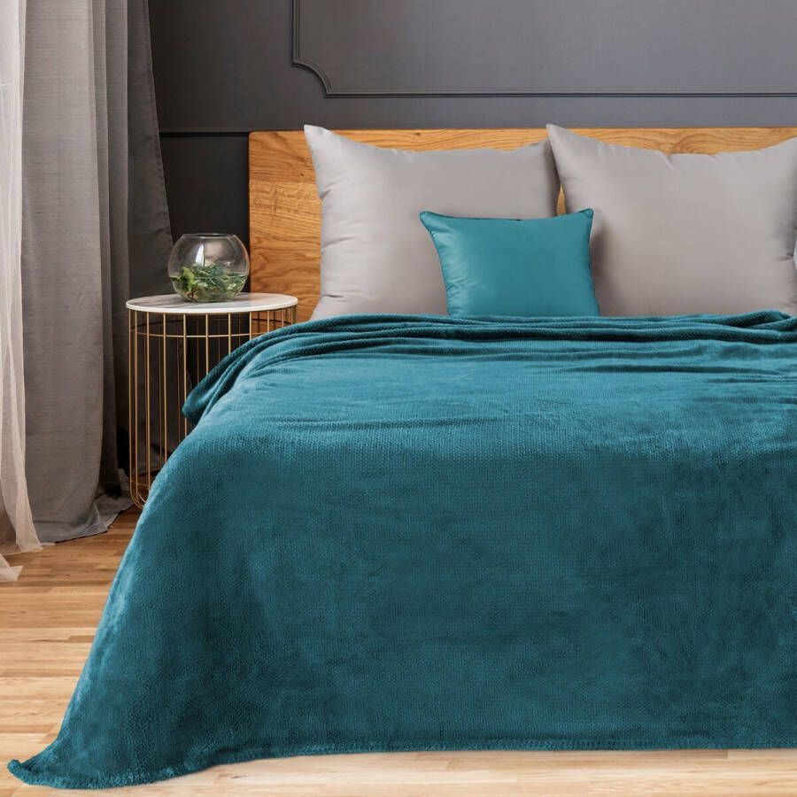 Oneiro s Luxe Plaid RICKY Type 1 turquoise 200 x 150 cm wonen interieur slaapkamer deken – cosy – fleece sprei