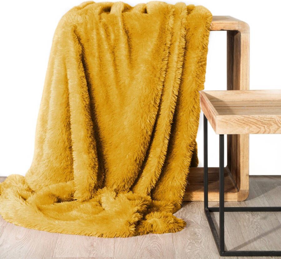 Oneiro s Luxe Plaid TIFFANY oker 170 x 210 cm wonen interieur slaapkamer deken – cosy – fleece sprei