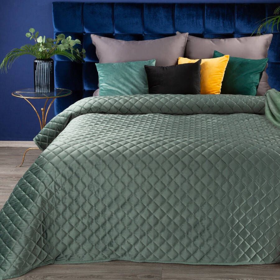 Oneiro s luxe RIA 1 Beddensprei groen 220x240 cm – bedsprei 2 persoons beige – beddengoed – slaapkamer – spreien – dekens – wonen – slapen