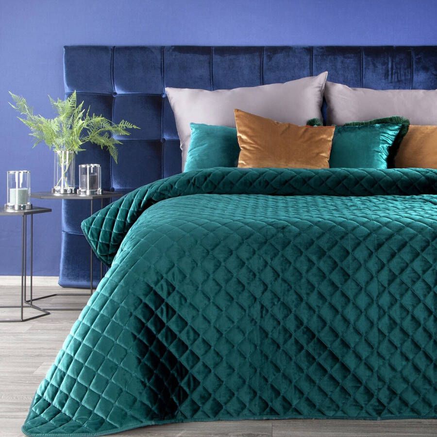 Oneiro s luxe RIA 1 Beddensprei Turquoise 170x210 cm – bedsprei 2 persoons beige – beddengoed – slaapkamer – spreien – dekens – wonen – slapen