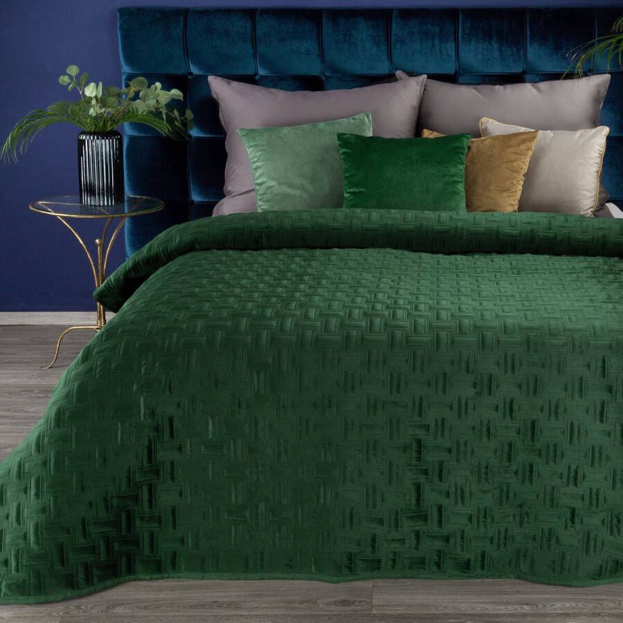 Oneiro s luxe RIA Type 3 Beddensprei Diep groen- 220x240 cm – bedsprei 2 persoons beige – beddengoed – slaapkamer – spreien – dekens – wonen – slapen
