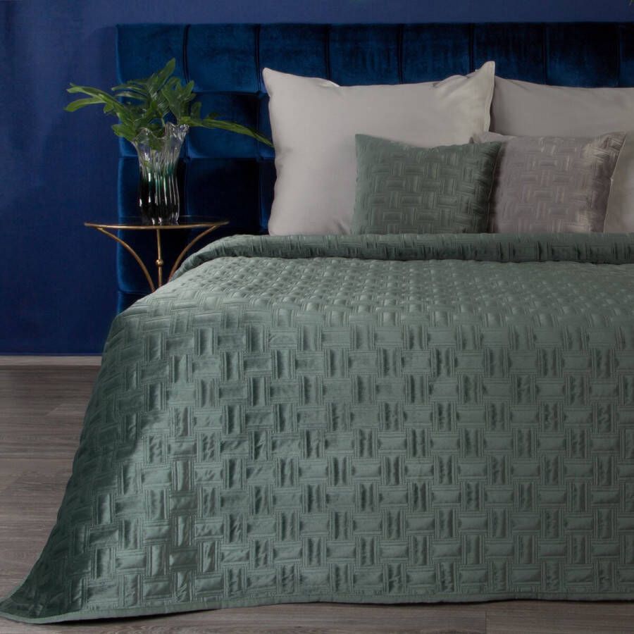Oneiro s luxe RIA Type 3 Beddensprei Groen 170x210 cm – bedsprei 2 persoons beige – beddengoed – slaapkamer – spreien – dekens – wonen – slapen
