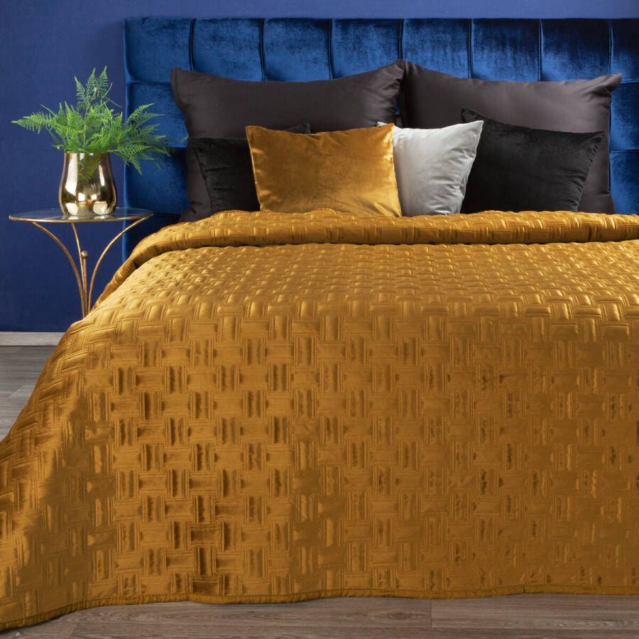 Oneiro s luxe RIA Type 3 Beddensprei Oker 170x210 cm – bedsprei 2 persoons beige – beddengoed – slaapkamer – spreien – dekens – wonen – slapen