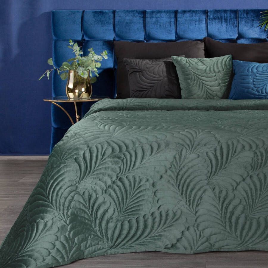 Oneiro s luxe RIA Type 4 Beddensprei Groen 170x210 cm – bedsprei 2 persoons beige – beddengoed – slaapkamer – spreien – dekens – wonen – slapen