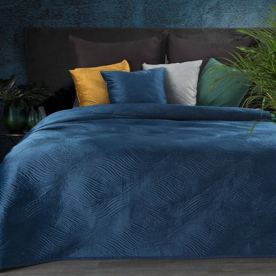Oneiro s luxe RIA Type 5 Beddensprei Blauw 170x210 cm – bedsprei 2 persoons beige – beddengoed – slaapkamer – spreien – dekens – wonen – slapen