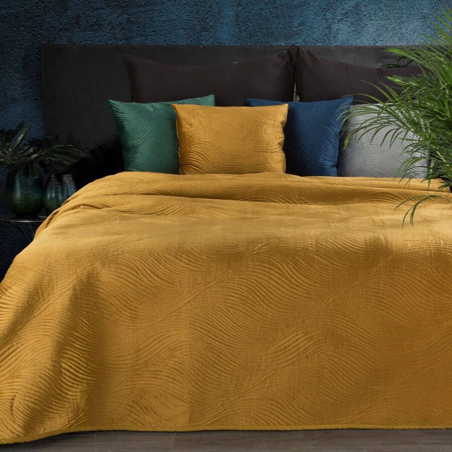 Oneiro s luxe RIA Type 5 Beddensprei Oker 170x210 cm – bedsprei 2 persoons beige – beddengoed – slaapkamer – spreien – dekens – wonen – slapen