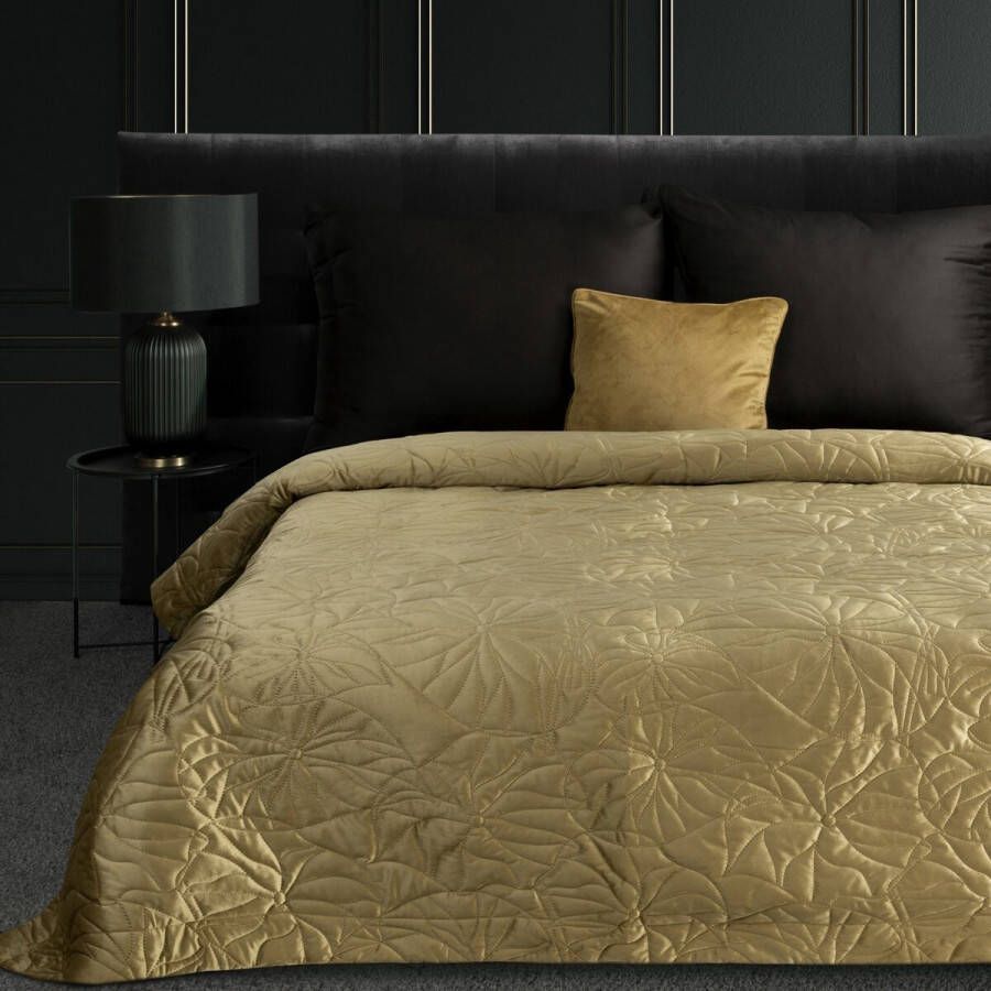 Oneiro s luxe SALVIA Type 1 Beddensprei Mosterd 280x260 cm – bedsprei 2 persoons beige – beddengoed – slaapkamer – spreien – dekens – wonen – slapen