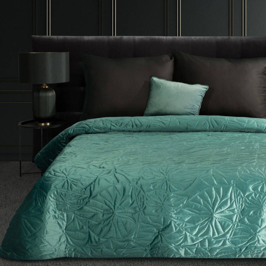 Oneiro s luxe SALVIA Type 1 Beddensprei Turquoise 220x240 cm – bedsprei 2 persoons beige – beddengoed – slaapkamer – spreien – dekens – wonen – slapen