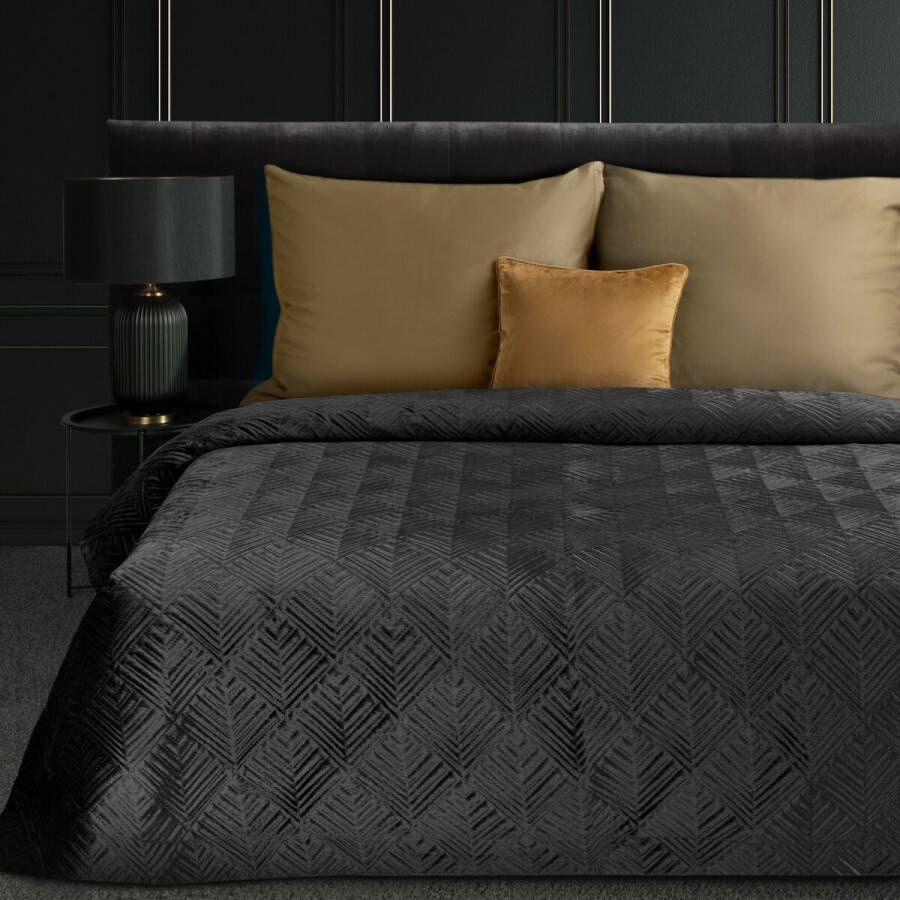 Oneiro s luxe SALVIA Type 7 Beddensprei Zwart 220x240 cm – bedsprei 2 persoons beige – beddengoed – slaapkamer – spreien – dekens – wonen – slapen