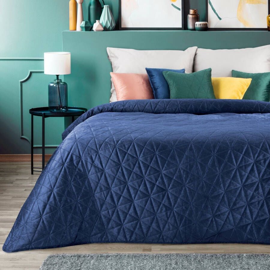 Oneiro s luxe SI LUIZ type 3 Beddensprei Donkerblauw 200x220 cm – bedsprei 2 persoons donkerblauw – beddengoed – slaapkamer – spreien – dekens – wonen – slapen