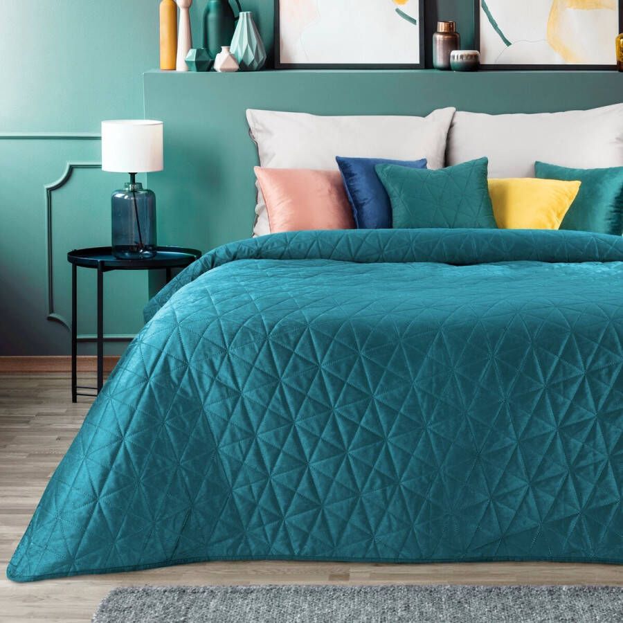 Oneiro s luxe SI LUIZ type 3 Beddensprei Turquoise 170x210 cm – bedsprei 2 persoons turquoise – beddengoed – slaapkamer – spreien – dekens – wonen – slapen