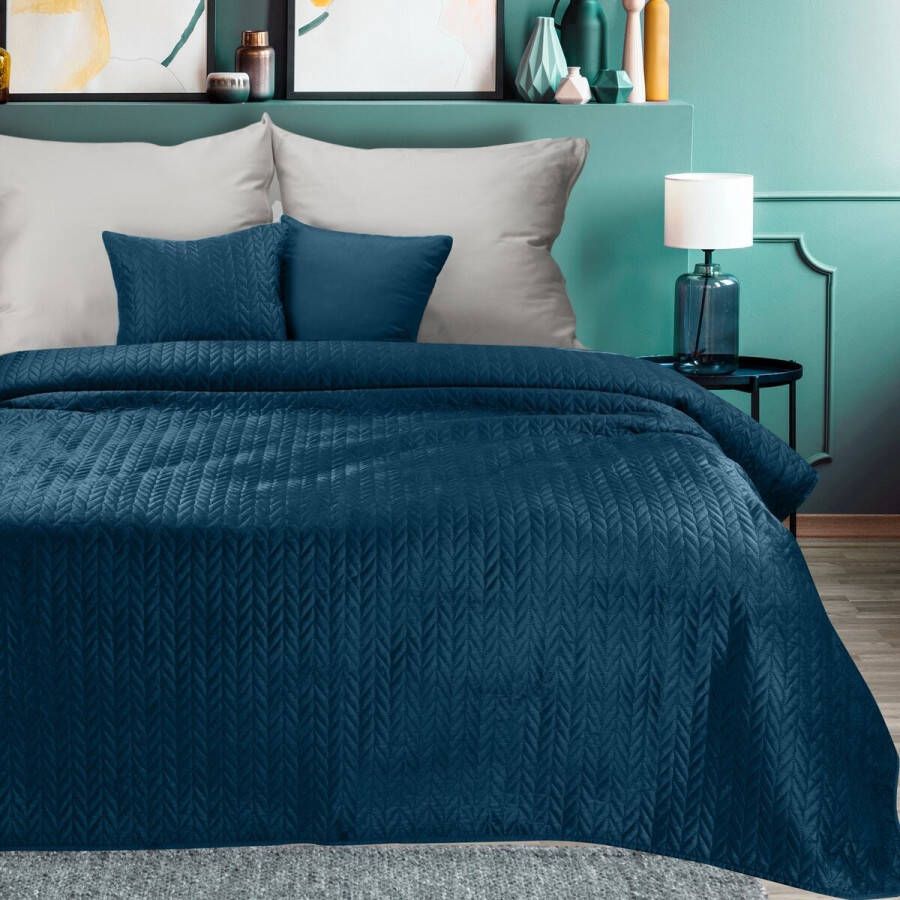 Oneiro s luxe SI LUIZ type 4 Beddensprei Donkerblauw 170x210 cm – bedsprei 2 persoons donkerblauw – beddengoed – slaapkamer – spreien – dekens – wonen – slapen
