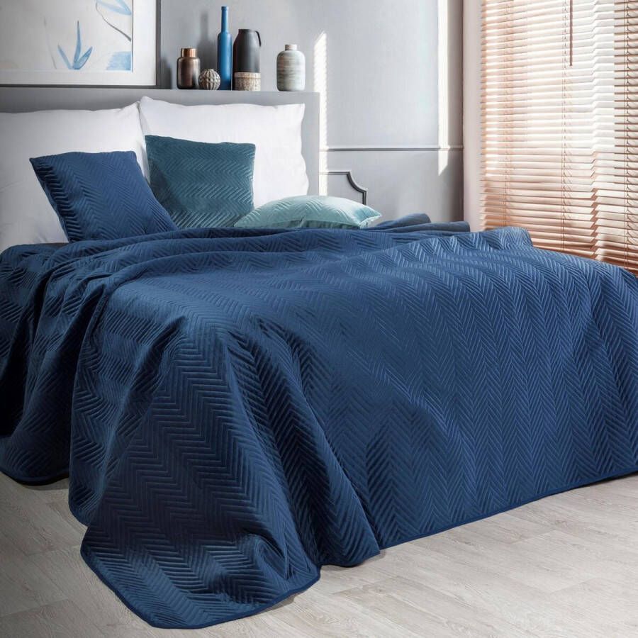 Oneiro s luxe SOFIA Beddensprei Blauw 200x220 cm – bedsprei 2 persoons blauw – beddengoed – slaapkamer – spreien – dekens – wonen – slapen