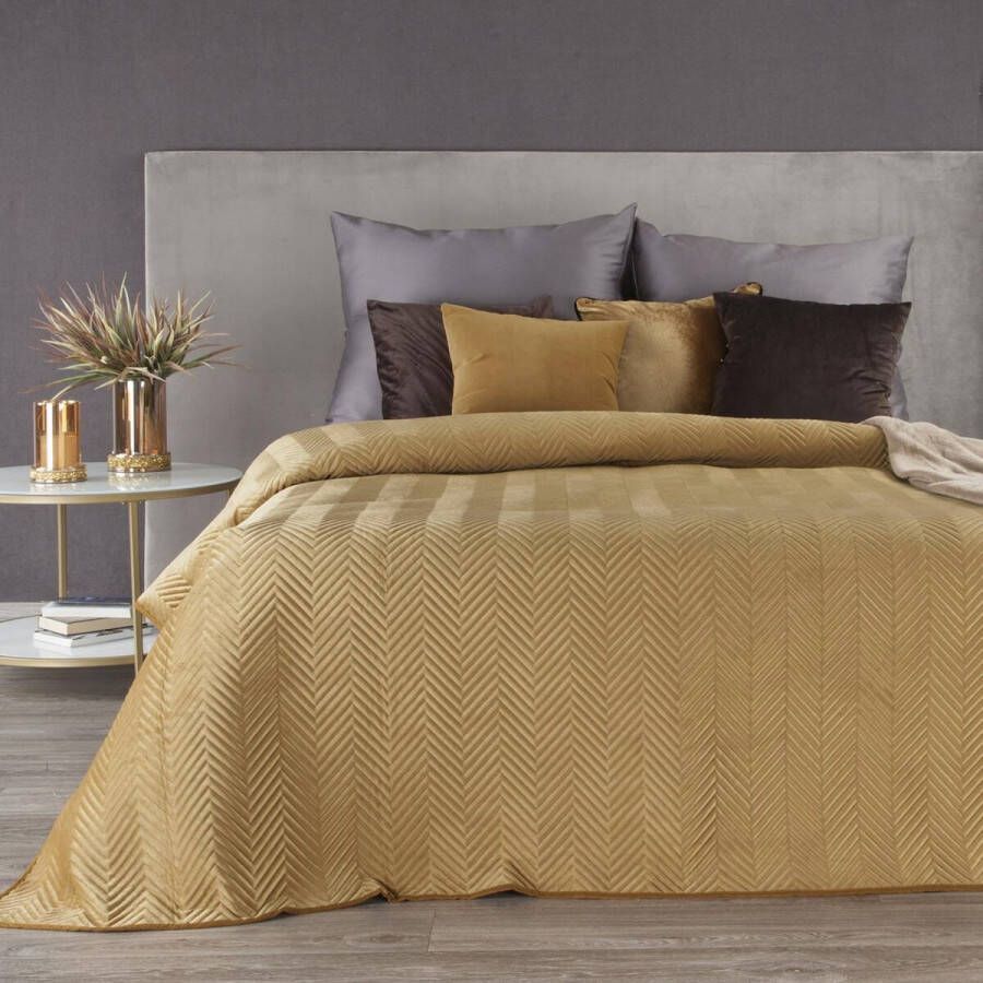 Oneiro s luxe SOFIA Beddensprei Goud 170x210 cm – bedsprei 2 persoons goud – beddengoed – slaapkamer – spreien – dekens – wonen – slapen
