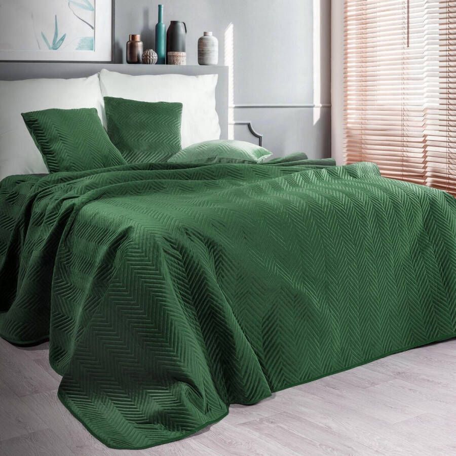 Oneiro s luxe SOFIA Beddensprei Groen 170x210 cm – bedsprei 2 persoons groen – beddengoed – slaapkamer – spreien – dekens – wonen – slapen