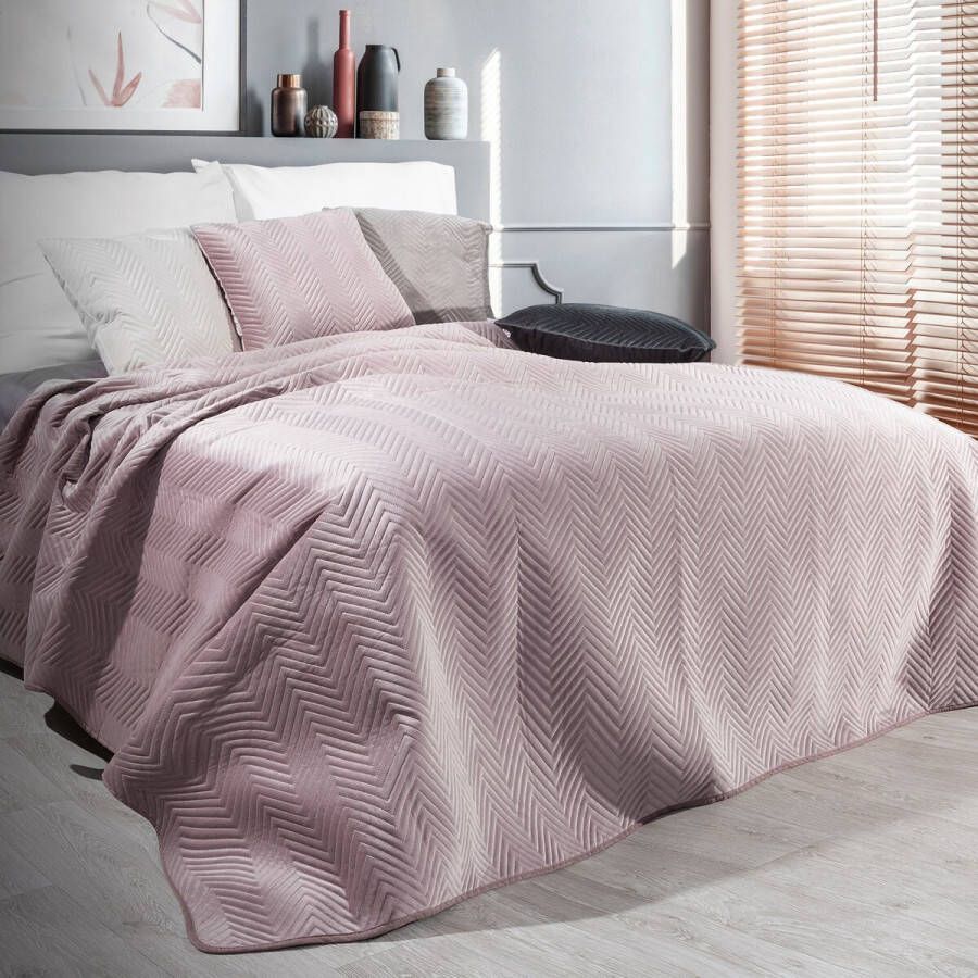 Oneiro s luxe SOFIA Beddensprei Poederroze 230x260 cm – bedsprei 2 persoons poederroze – beddengoed – slaapkamer – spreien – dekens – wonen – slapen