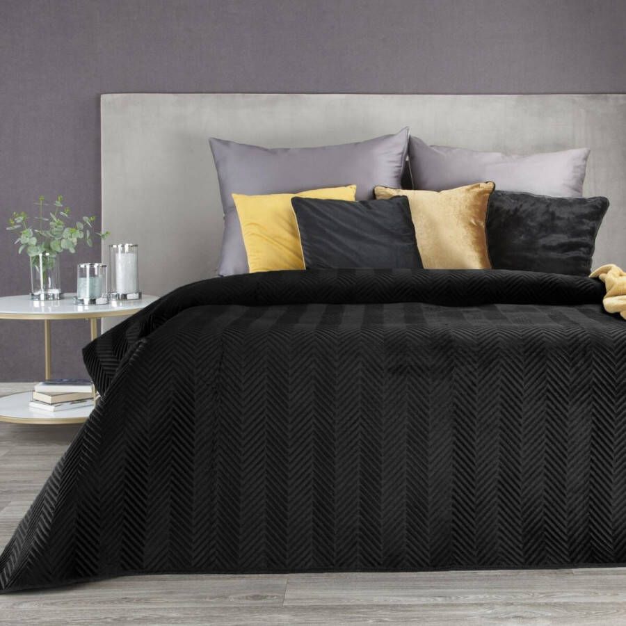 Oneiro s luxe SOFIA Beddensprei Zwart 170x210 cm – bedsprei 2 persoons zwart – beddengoed – slaapkamer – spreien – dekens – wonen – slapen