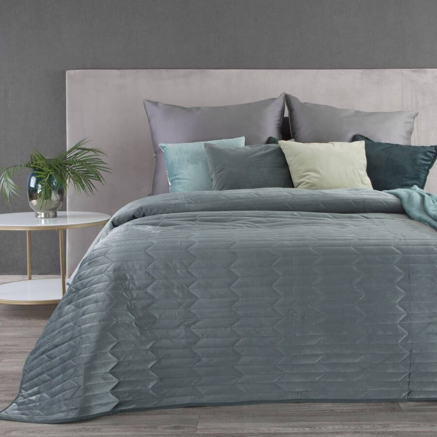 Oneiro s luxe SOFIA type 1 Beddensprei Grijsblauw 220x240 cm – bedsprei 2 persoons grijsblauw – beddengoed – slaapkamer – spreien – dekens – wonen – slapen