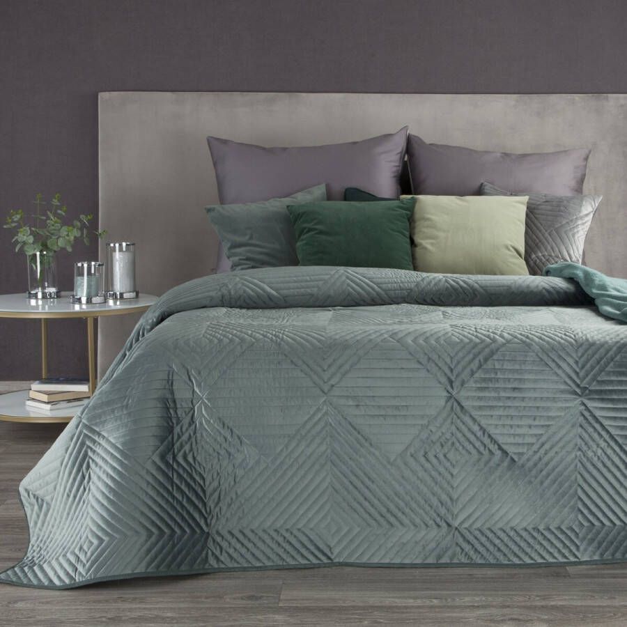 Oneiro s luxe SOFIA type 2 Beddensprei Grijsblauw- 170x210 cm – bedsprei 2 persoons grijsblauw – beddengoed – slaapkamer – spreien – dekens – wonen – slapen