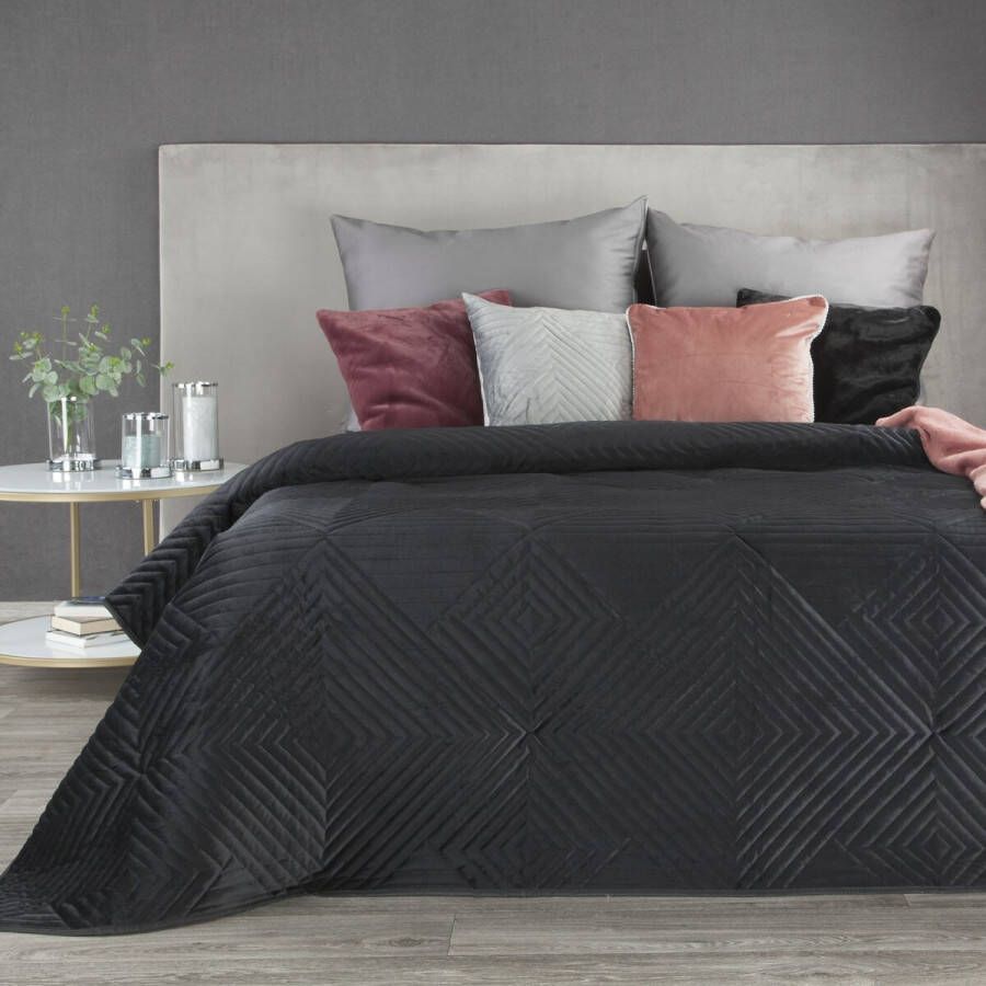 Oneiro s luxe SOFIA type 2 Beddensprei Zwart 170x210 cm – bedsprei 2 persoons zwart – beddengoed – slaapkamer – spreien – dekens – wonen – slapen