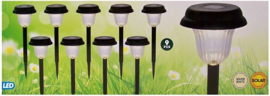 Oneiro s Luxe Solar LED Tuinverlichting Set van 9 ⌀12x38 cm Tuinverlichting Lichtsnoer voor buiten zwart prikspot zonne-energie – LED – zomer – tuinverlichting – solarlamp