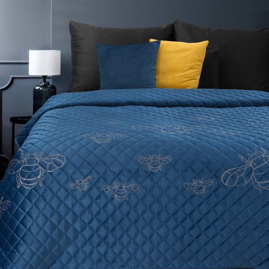 Oneiro s luxe STELA Type 1 Beddensprei Blauw 170x210 cm – bedsprei 2 persoons beige – beddengoed – slaapkamer – spreien – dekens – wonen – slapen
