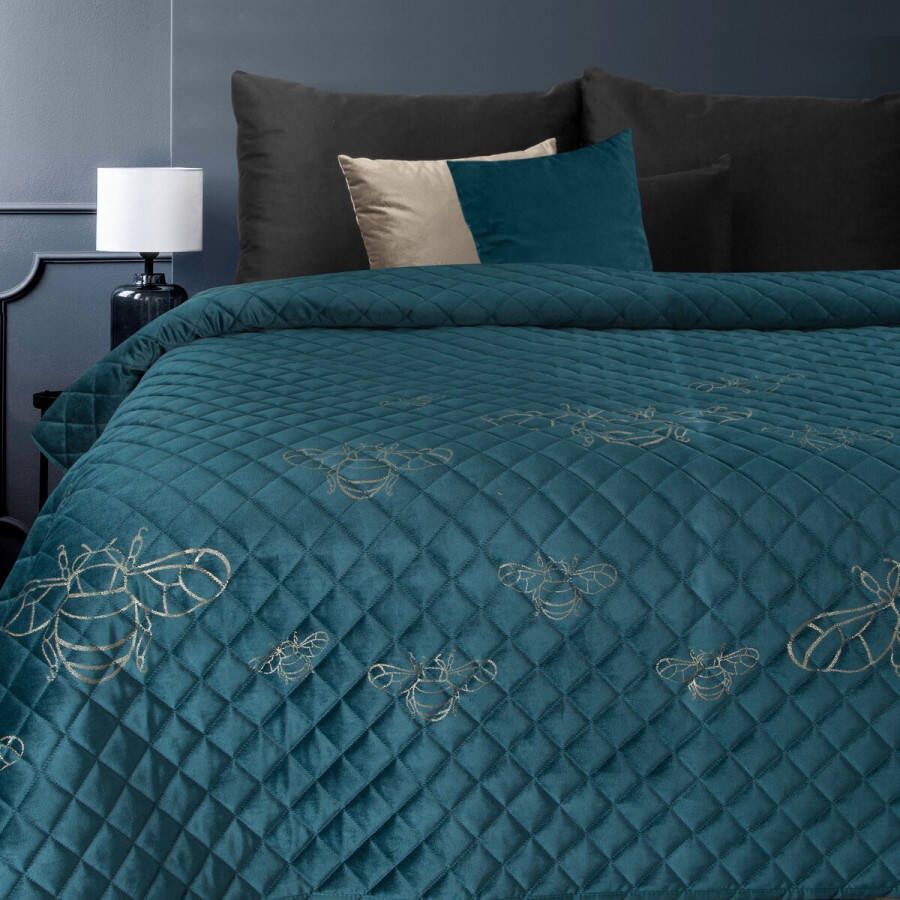Oneiro s luxe STELA Type 1 Beddensprei Turquoise 170x210 cm – bedsprei 2 persoons beige – beddengoed – slaapkamer – spreien – dekens – wonen – slapen