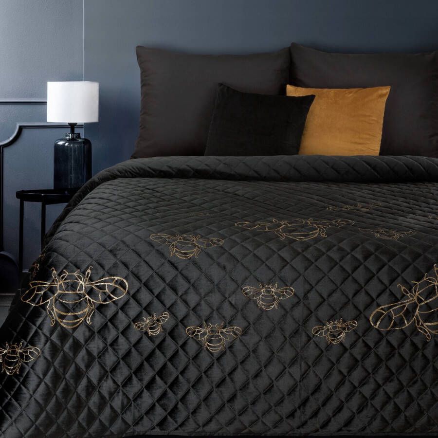 Oneiro s luxe STELA Type 1 Beddensprei Zwart 170x210 cm – bedsprei 2 persoons beige – beddengoed – slaapkamer – spreien – dekens – wonen – slapen