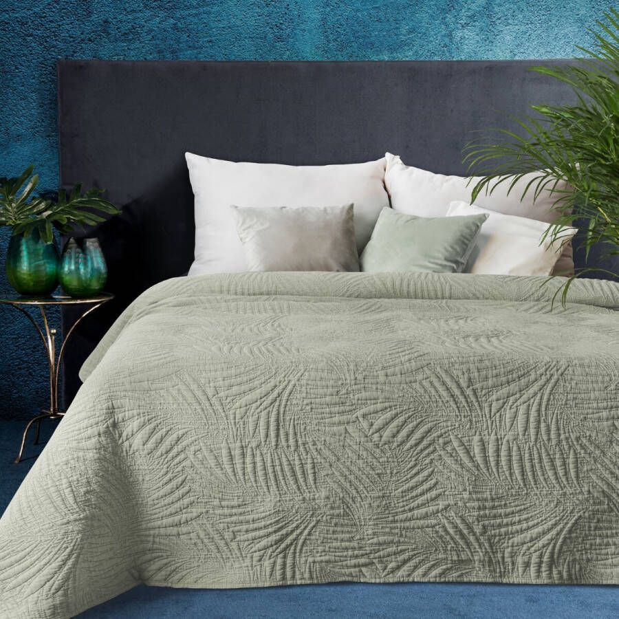 Oneiro s luxe STONE Type 1 Beddensprei sage groen 170x210 cm – bedsprei 2 persoons – beddengoed – slaapkamer – spreien – dekens – wonen – slapen