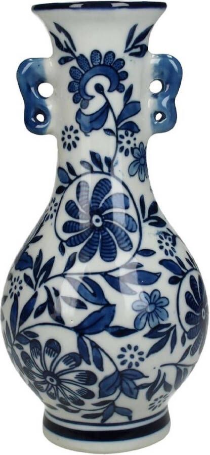 Oneiro s Luxe Vaas SEDA Blauw Wit – ø 10x10x21 cm – binnen – buiten – luxe – accessoires – tuin – decoratie – bloemen – voor binnen – keramiek