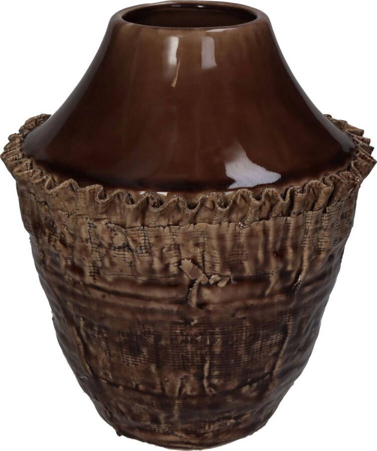 Oneiro s Luxe Vaas Vase Bark Fine Earthenware Brown ø 21x21x25cm – binnen – buiten – luxe – accessoires – tuin – decoratie – bloemen – voor binnen – keramiek