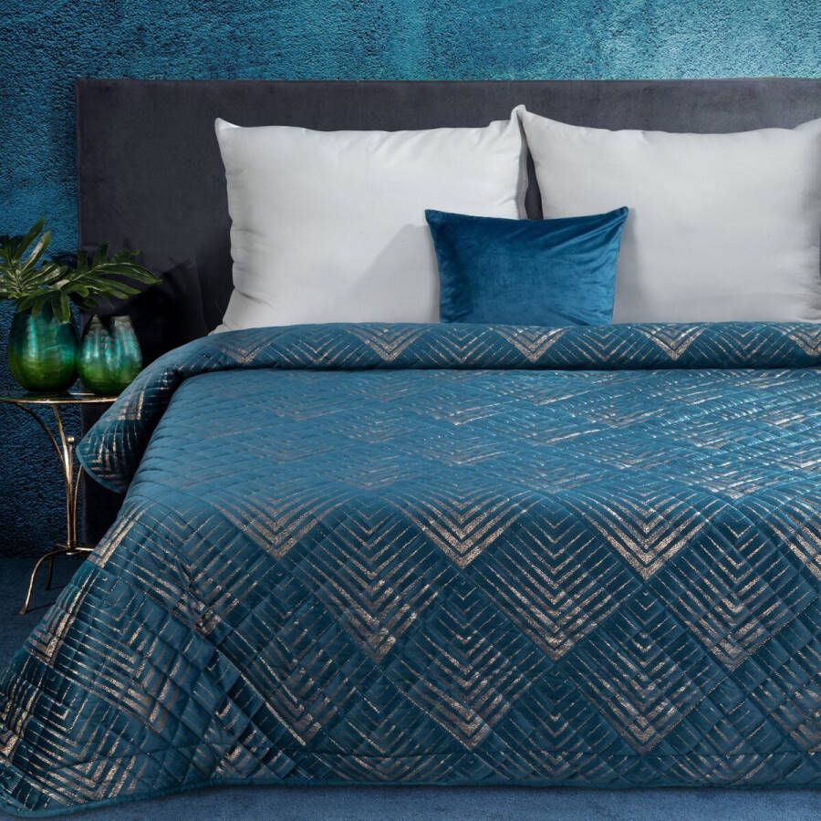 Oneiro s luxe VICTORIA Beddensprei Blauw 170x210 cm – bedsprei 2 persoons beige – beddengoed – slaapkamer – spreien – dekens – wonen – slapen