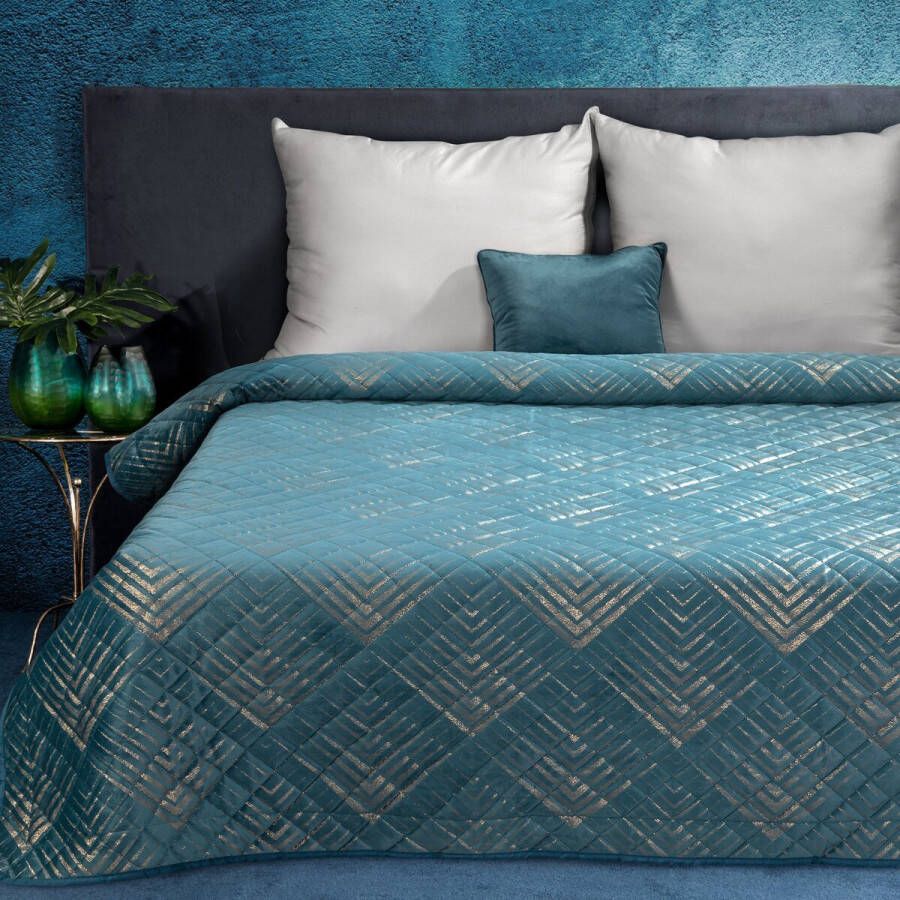 Oneiro s luxe VICTORIA Beddensprei Turquoise 170x210 cm – bedsprei 2 persoons beige – beddengoed – slaapkamer – spreien – dekens – wonen – slapen