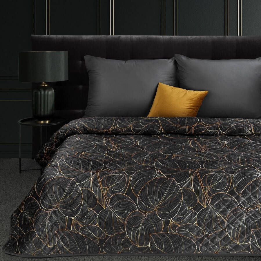 Oneiro s luxe VICTORIA Type 1 Beddensprei Zwart 170x210 cm – bedsprei 2 persoons beige – beddengoed – slaapkamer – spreien – dekens – wonen – slapen