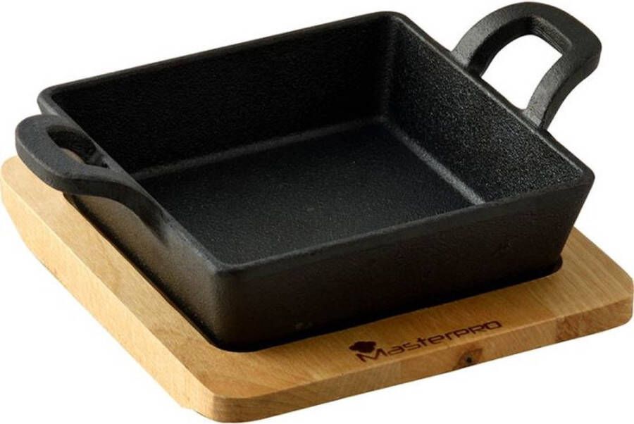 Oneiro s Luxe Vierkant Mini Pannetje met Serveerplank Gietijzer – koken – tafelen – keuken –overige pannen – inductie – gas – potten – pannen