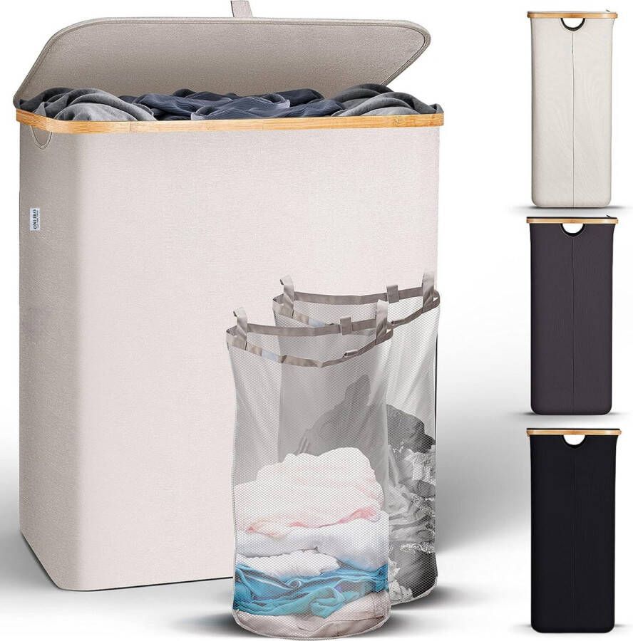 Oneiro 's Luxe Wasmand PRO 140 L Beige opvouwbaar L38 x B57 x H67 cm wasmanden wassorteerder