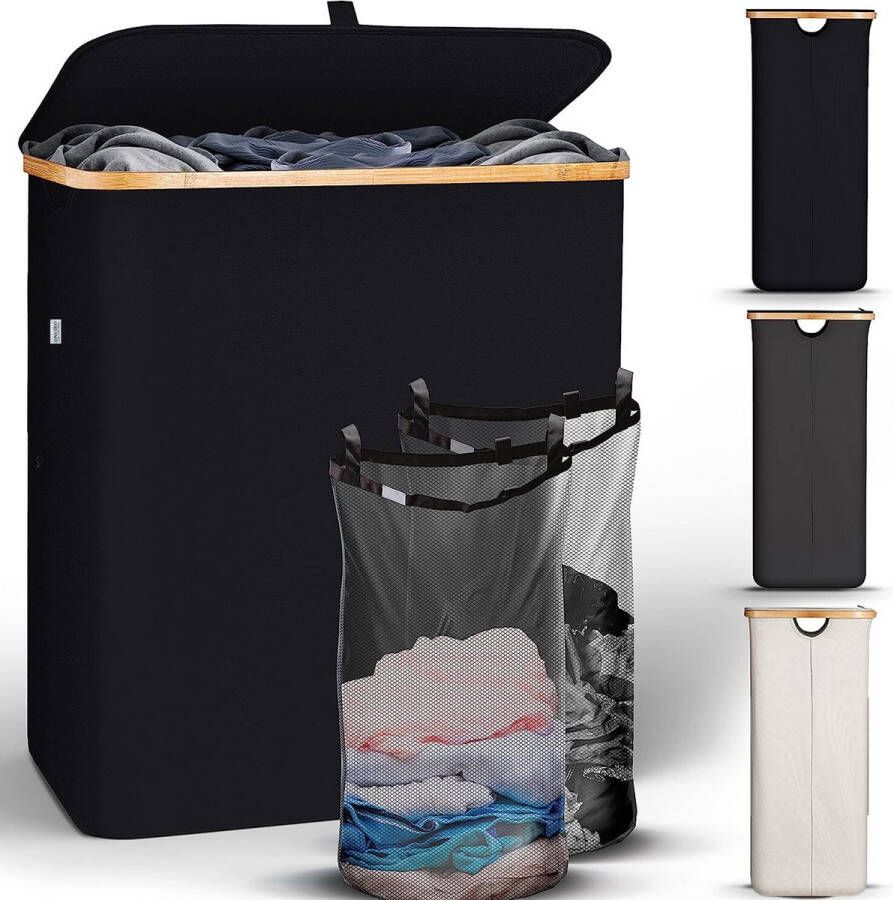 Oneiro 's Luxe Wasmand PRO 140 L Zwart opvouwbaar L38 x B57 x H67 cm wasmanden wassorteerder