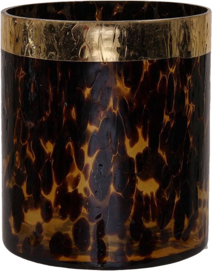 Oneiro s Luxe Waxinelichthouder LEOPARD Bruin Ø 15x17 cm kaarsenhouders kaarsenhouder waxinehouder decoratie – woonaccessoires – theelichthouder – zwart – goud – zilver