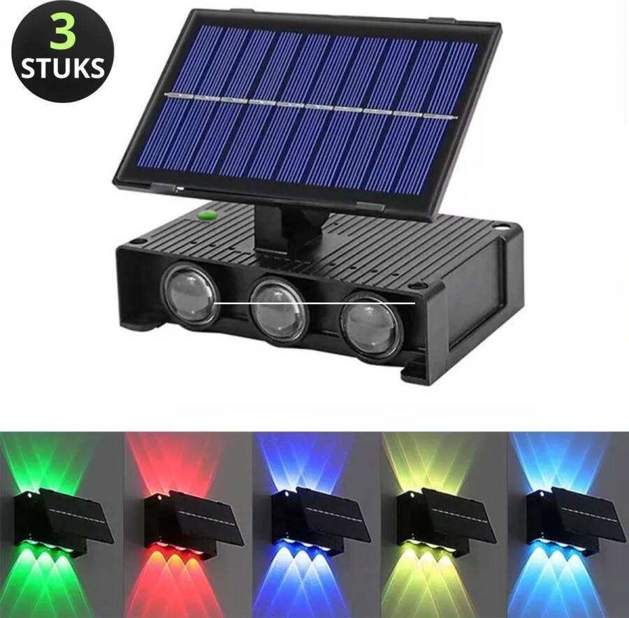 Oneproduct Wandlamp (3 stuks) Lamp Wandlamp buiten Buitenlamp Muurlamp Lamp muur Oplaadbaar Zonne Energie 7 Kleuren