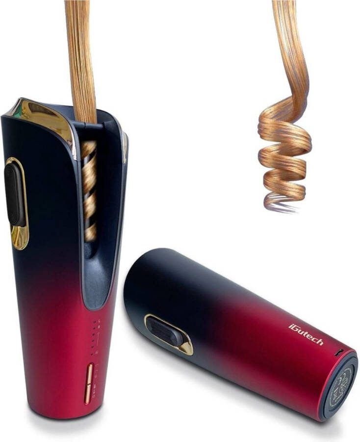 Draadloze Krultang Draadloos Draadloze Automatische Haarkrultang met Ingebouwde Oplaadbare Batterijpakketten Rood