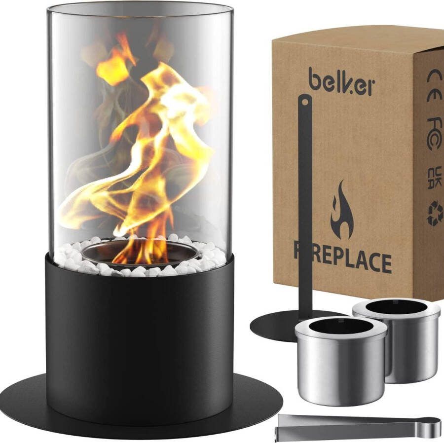 Luxe Tafelhaard Bio-ethanol Tafelhaard Tafelvuur met PU-pad Decoratieve Stenen Langere Brandtijd Draagbare Bio-ethanol Haard Kleine Open Haard Binnen en Buiten