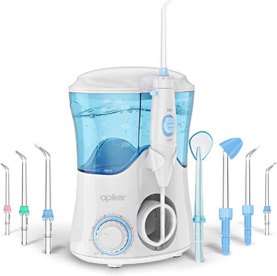 Onirique Waterflosser Flossen Elektrische monddouche Oral Irrigator met 10 Drukinstellingen 600 ml Waterreservoir 8 Verschillende Functionele Sproeiers Ideale Effectieve Reiniging van de Interdentale ruimtes voor het hele Gezin en op Reis