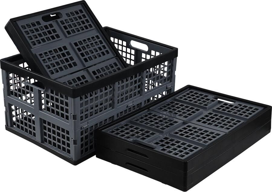 Online Europe Grijze Vouwkratten 3 Stuks Boodschappenkratten 50x35x26 5cm