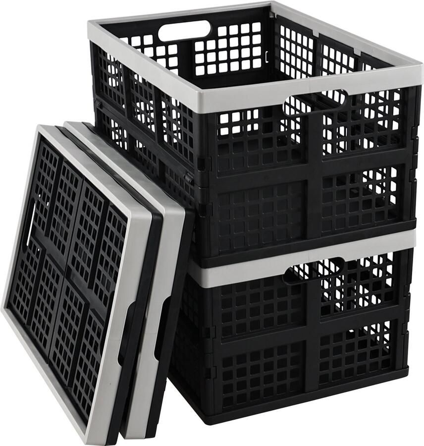 Online Europe Zwarte Vouwkratten 3 Stuks Boodschappenkratten 50x35x26 5cm