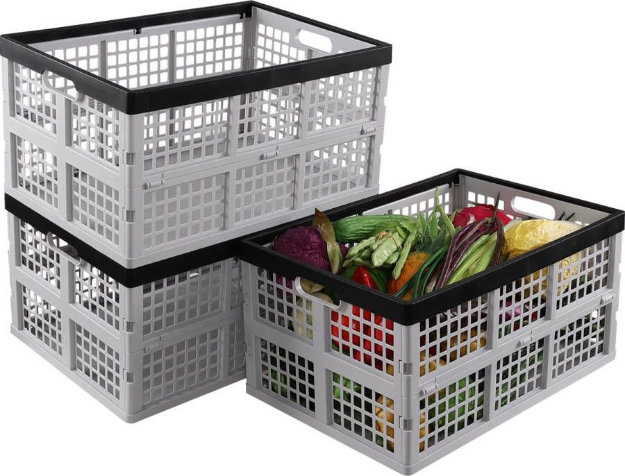 Online Europe Witte Vouwkratten 3 Stuks Boodschappenkratten 50x35x26 5cm