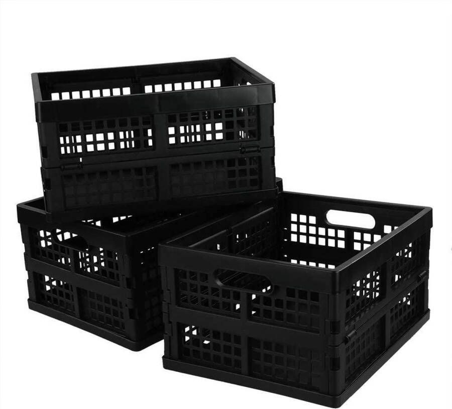 Online Europe Zwarte Vouwkratten 3 Stuks 44x33.5x23 Wasmand boodschappen krat opbergkrat Draagvermogen 25kg