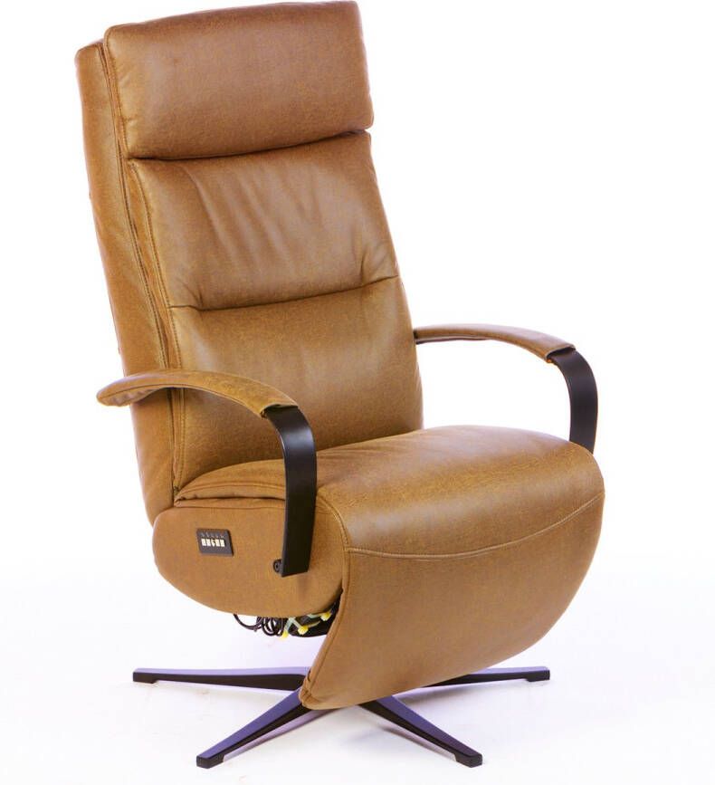 Onstein Meubelen Salerno Relaxfauteuil Elektrisch Verstelbaar met Accu Optimaal Zitcomfort Nosagvering voor extra Ontspanning Relax Fauteuil Relaxstoel met Armleuning Cognac